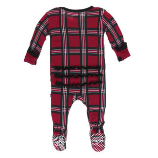 KicKee Pants Print Muffin Ruffle Footie with Snaps - Christmas Plaid 2019