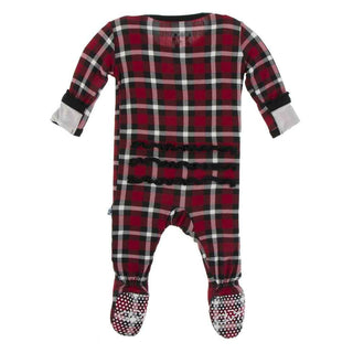 KicKee Pants Print Muffin Ruffle Footie with Snaps - Crimson 2020 Holiday Plaid