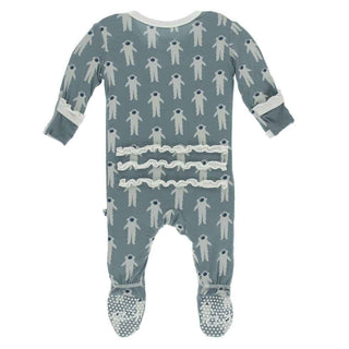 KicKee Pants Print Muffin Ruffle Footie with Snaps - Dusty Sky Astronaut