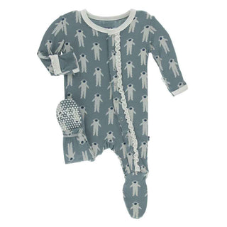 KicKee Pants Print Muffin Ruffle Footie with Snaps - Dusty Sky Astronaut