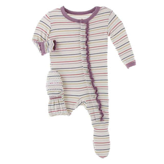 KicKee Pants Print Muffin Ruffle Footie with Snaps - Everyday Heroes Multi Stripe