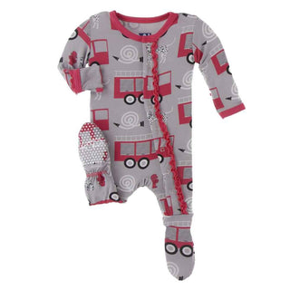 KicKee Pants Print Muffin Ruffle Footie with Snaps - Feather Firefighter