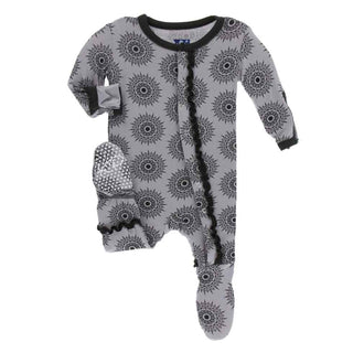 KicKee Pants Print Muffin Ruffle Footie with Snaps - Feather Mandala
