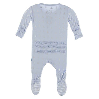 KicKee Pants Print Muffin Ruffle Footie with Snaps - Frost Silver Trees