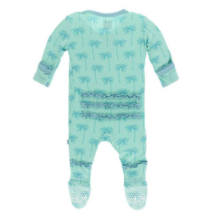 KicKee Pants Print Muffin Ruffle Footie with Snaps - Glass Palm Trees