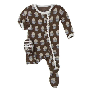 KicKee Pants Print Muffin Ruffle Footie with Snaps - Hot Cocoa