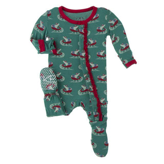 KicKee Pants Print Muffin Ruffle Footie with Snaps - Ivy Sled