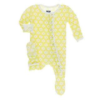 KicKee Pants Print Muffin Ruffle Footie with Snaps - Lime Blossom Stellini