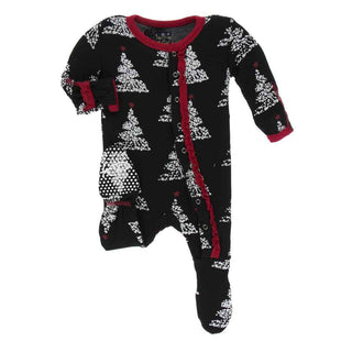 KicKee Pants Print Muffin Ruffle Footie with Snaps - Midnight Foil Tree