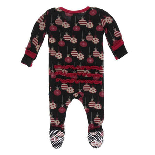 KicKee Pants Print Muffin Ruffle Footie with Snaps - Midnight Ornaments