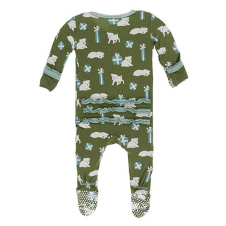 KicKee Pants Print Muffin Ruffle Footie with Snaps - Moss Puppies and Presents