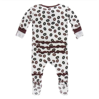 KicKee Pants Print Muffin Ruffle Footie with Snaps - Natural Coffee Beans
