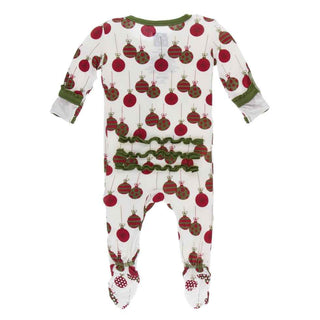 KicKee Pants Print Muffin Ruffle Footie with Snaps - Natural Ornaments