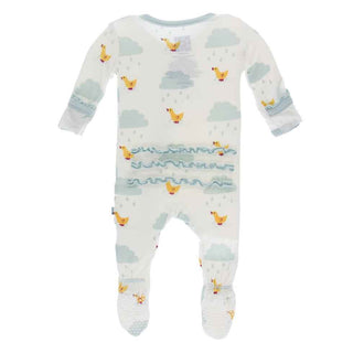 KicKee Pants Print Muffin Ruffle Footie with Snaps - Natural Puddle Duck