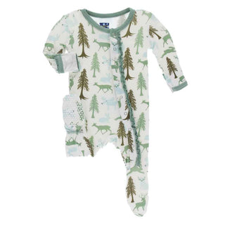 KicKee Pants Print Muffin Ruffle Footie with Snaps - Natural Woodland Holiday
