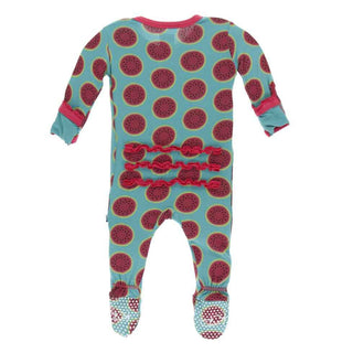 KicKee Pants Print Muffin Ruffle Footie with Snaps - Neptune Watermelon
