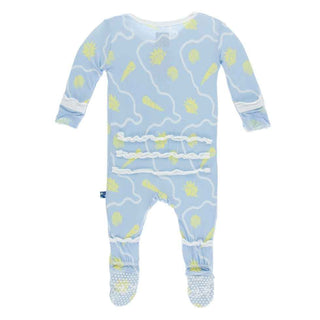 KicKee Pants Print Muffin Ruffle Footie with Snaps - Pond Shells