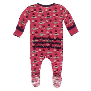 KicKee Pants Print Muffin Ruffle Footie with Snaps - Red Ginger Aliens with Flying Saucers
