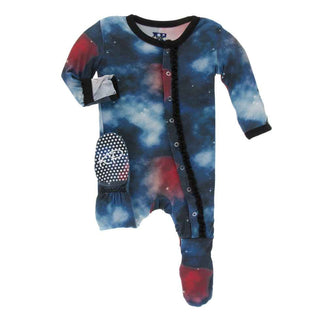 KicKee Pants Print Muffin Ruffle Footie with Snaps - Red Ginger Galaxy