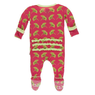 KicKee Pants Print Muffin Ruffle Footie with Snaps - Red Ginger Ginkgo