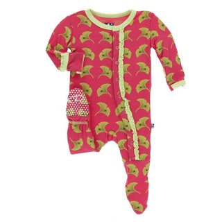 KicKee Pants Print Muffin Ruffle Footie with Snaps - Red Ginger Ginkgo