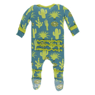 KicKee Pants Print Muffin Ruffle Footie with Snaps - Seagrass Cactus