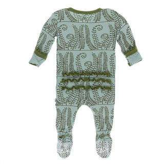KicKee Pants Print Muffin Ruffle Footie with Snaps - Shore Ferns
