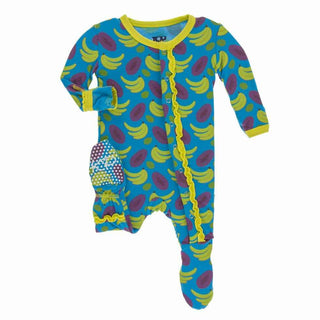 KicKee Pants Print Muffin Ruffle Footie with Snaps - Tropical Fruit