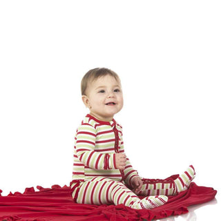 KicKee Pants Print Muffin Ruffle Footie with Zipper - 2020 Candy Cane Stripe