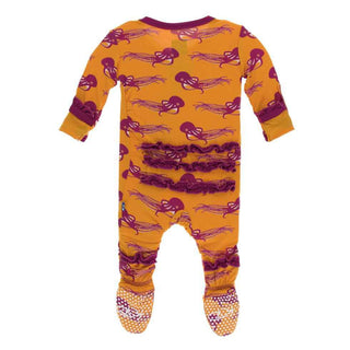 KicKee Pants Print Muffin Ruffle Footie with Zipper - Apricot Octopus