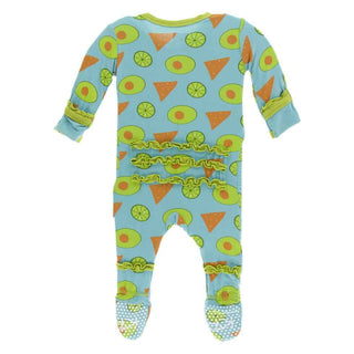 KicKee Pants Print Muffin Ruffle Footie with Zipper - Avocado, Chips and Lime