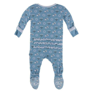 Print Muffin Ruffle Footie with Zipper - Blue Moon Hanukkah KicKee Pants Size: Newborn