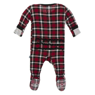 KicKee Pants Print Muffin Ruffle Footie with Zipper - Crimson 2020 Holiday Plaid