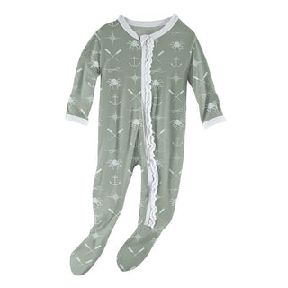 KicKee Pants Print Muffin Ruffle Footie with Zipper - Lily Pad Captain and Crew