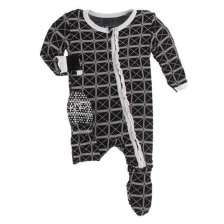 Print Bamboo Muffin Ruffle Footie with Zipper - Midnight Infrastructure Baby & Toddler Sleepwear