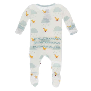 KicKee Pants Print Muffin Ruffle Footie with Zipper - Natural Puddle Duck