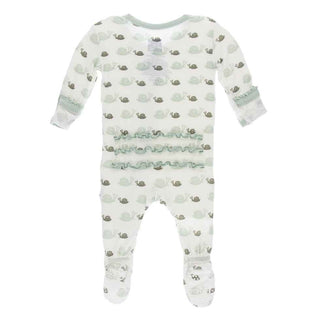 KicKee Pants Print Muffin Ruffle Footie with Zipper - Natural Snails
