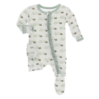 KicKee Pants Print Muffin Ruffle Footie with Zipper - Natural Snails