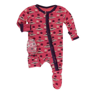 KicKee Pants Print Muffin Ruffle Footie with Zipper - Red Ginger Aliens with Flying Saucers