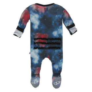 KicKee Pants Print Muffin Ruffle Footie with Zipper - Red Ginger Galaxy