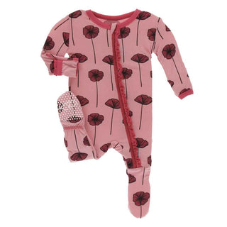 KicKee Pants Print Muffin Ruffle Footie with Zipper - Strawberry Poppies