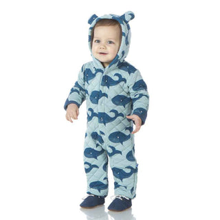 KicKee Pants Print Quilted Hoodie Coverall with Sherpa-Lined Hood - Jade Whales/Twilight