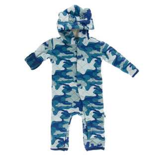 KicKee Pants Print Quilted Hoodie Coverall with Sherpa-Lined Hood - Oasis Military/Navy Forestry
