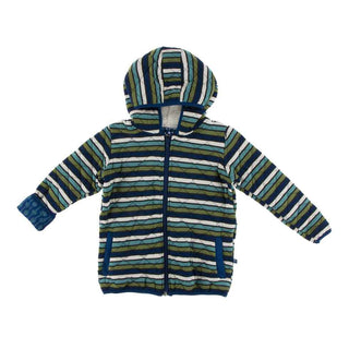 KicKee Pants Print Quilted Jacket with Sherpa-Lined Hood - Botany Grasshopper Stripe/Navy Leaf Lattice
