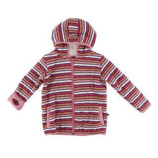 KicKee Pants Print Quilted Jacket with Sherpa-Lined Hood - Botany Red Ginger Stripe/Strawberry Poppies