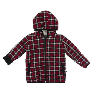 KicKee Pants Print Quilted Jacket with Sherpa-Lined Hood - Crimson 2020 Holiday Plaid/Midnight