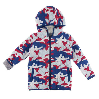 KicKee Pants Print Quilted Jacket with Sherpa-Lined Hood - Flag Red Military/Feather Heroes in the Air