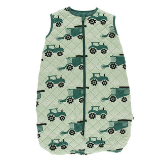 KicKee Pants Print Quilted Sleeping Bag - Pistachio Tractors and Wheat/Ivy Chickens