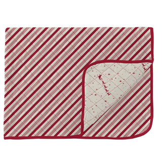 KicKee Pants Print Quilted Throw Blanket, Crimson Candy Cane Stripe and Natural Flying Santa - One Size WCA22