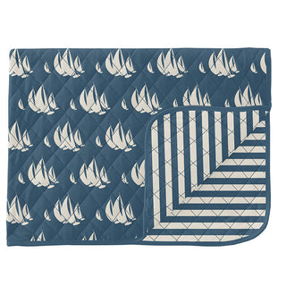 KicKee Pants Print Quilted Throw Blanket - Deep Sea Sailboat Race and Nautical Stripe - One Size